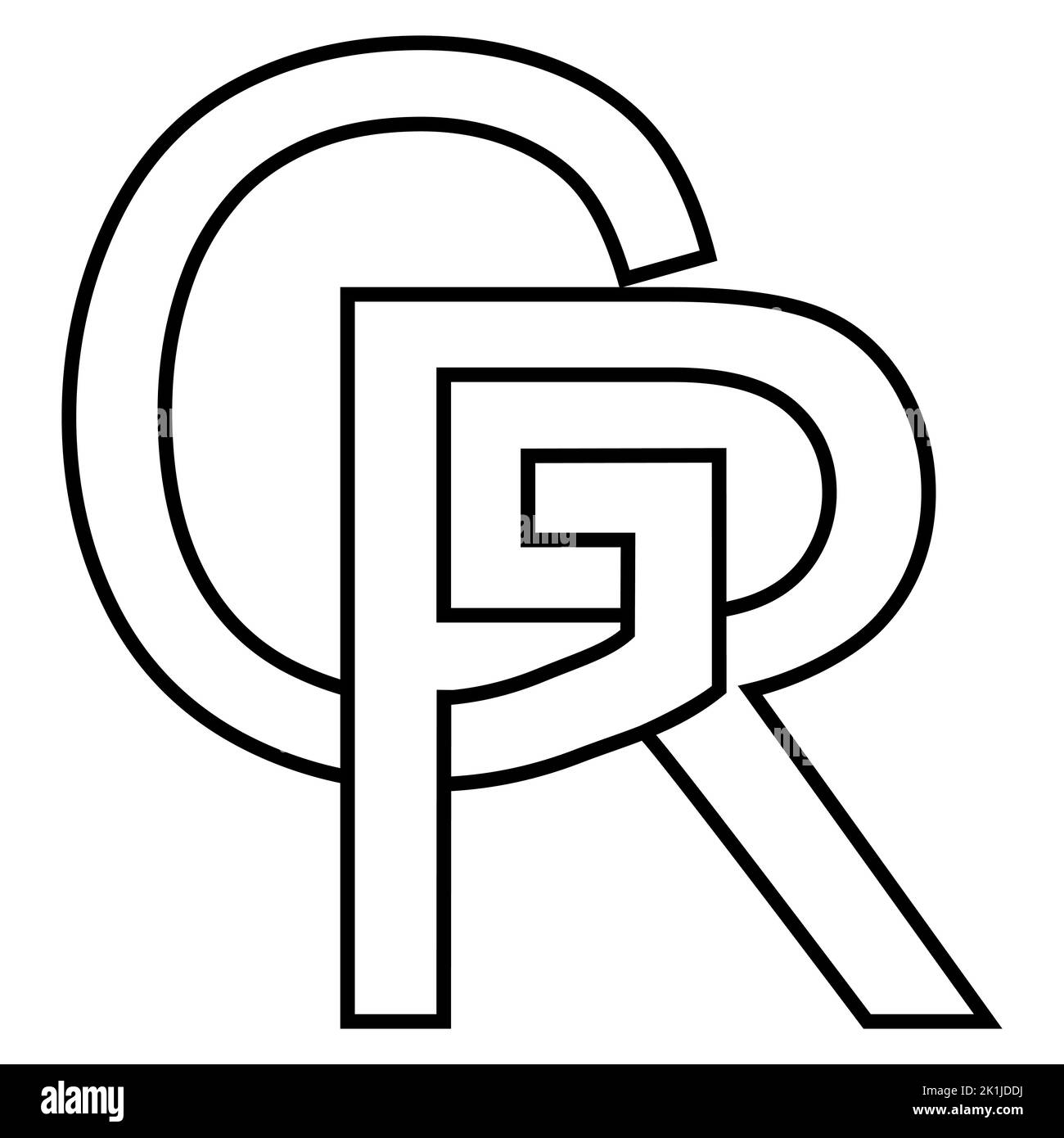 Logo sign gr rg icon, nft interlaced letters g r Stock Vector