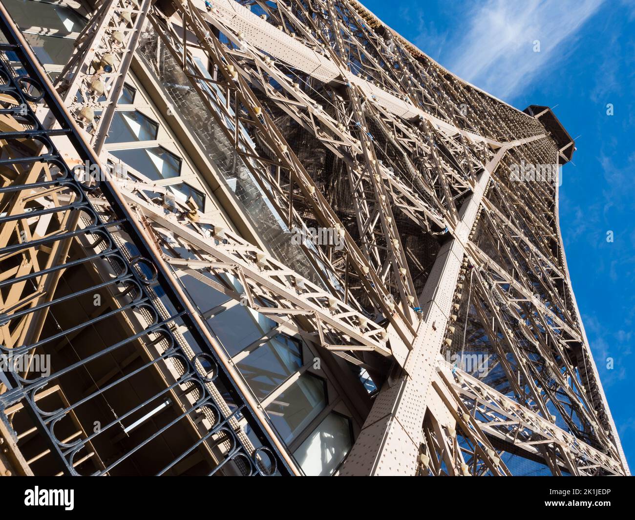 Looking up Eiffel tower. Stock Photo