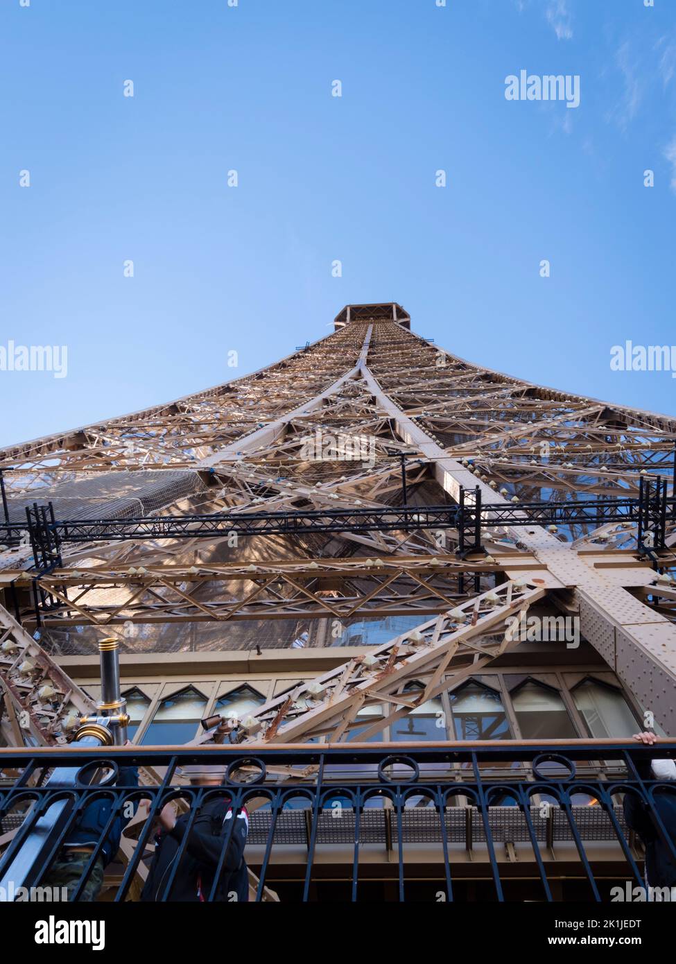 Looking up Eiffel tower. Stock Photo
