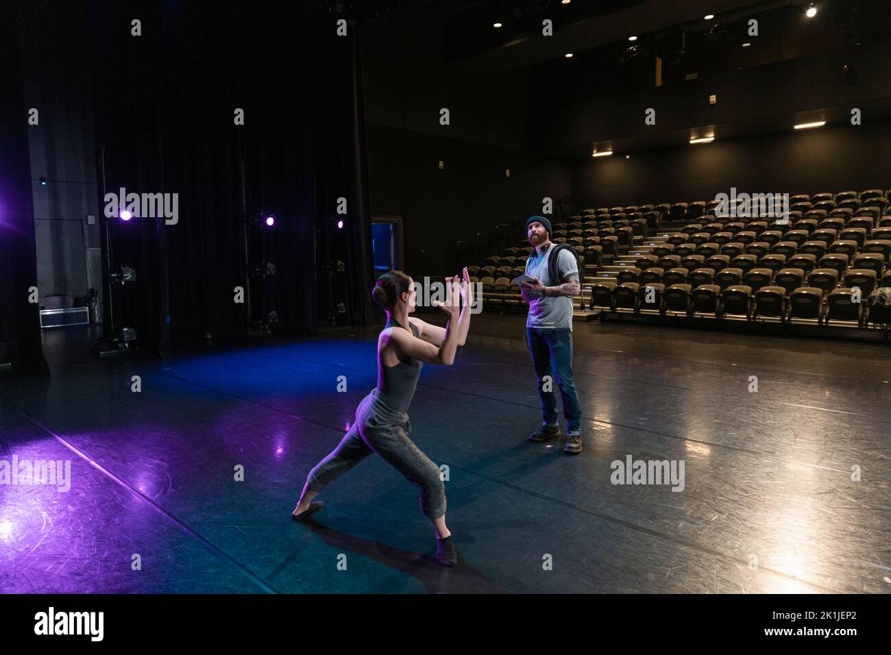 Stage manager and director on stage Stock Photo Alamy