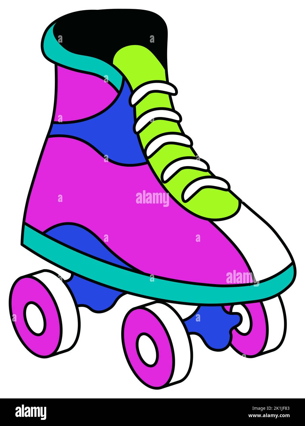 Retro roller skate, boot with wheels 90s sticker Stock Vector Image