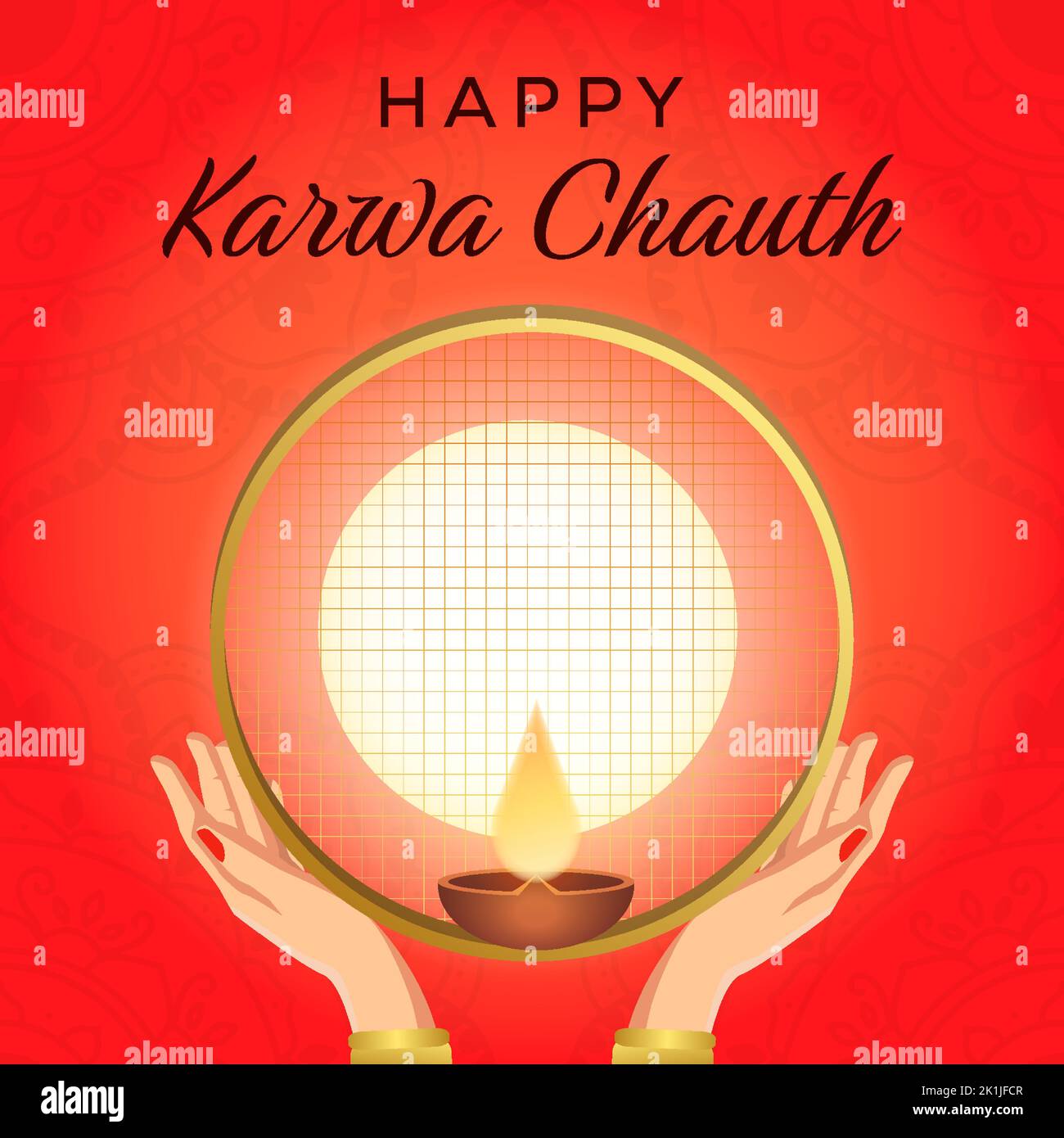 happy karwa chauth festival with full moon and hands Stock Vector Image