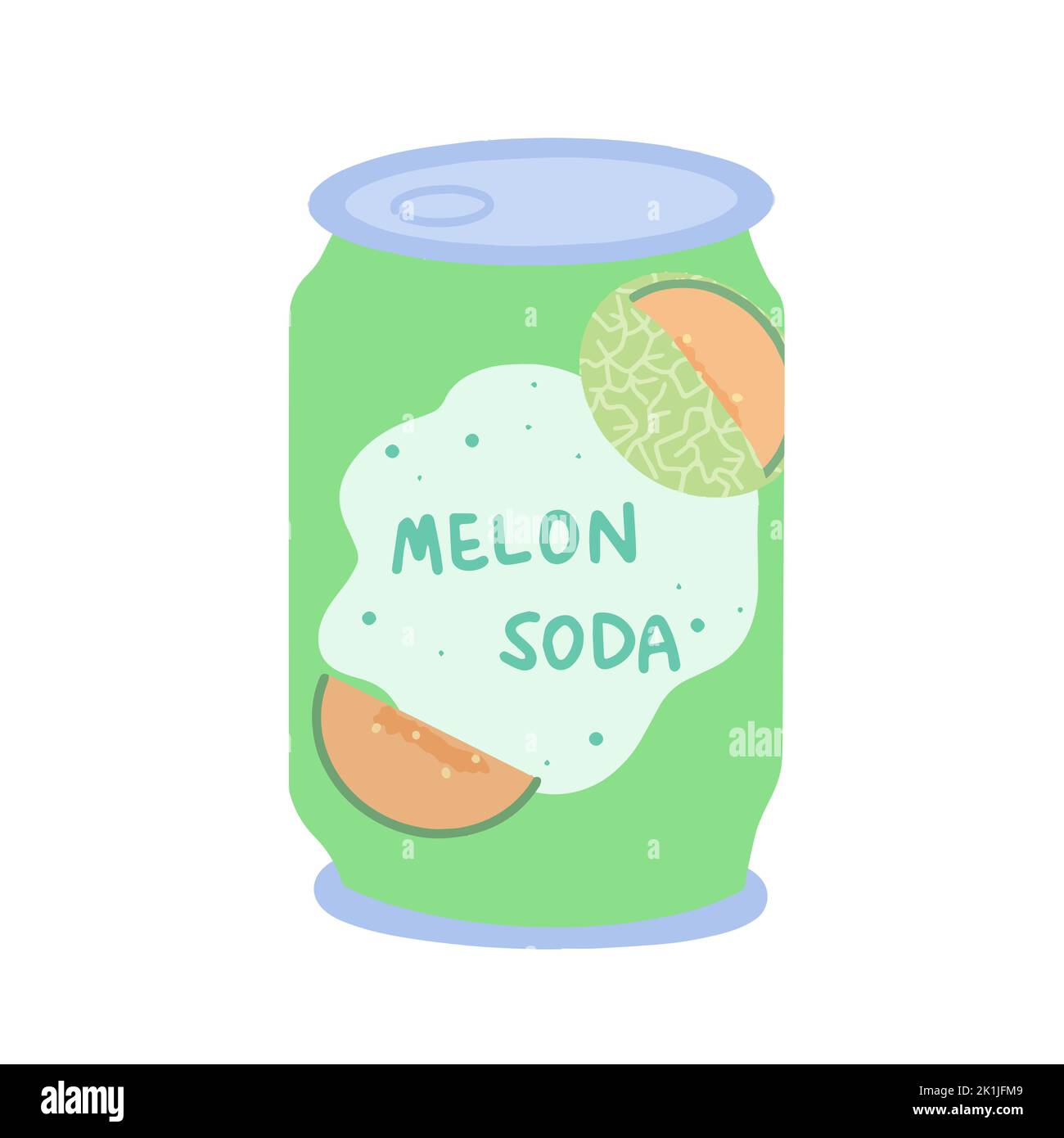 Handdrawn cute isolated clipart illustration of melon soda can packaging Stock Vector Image