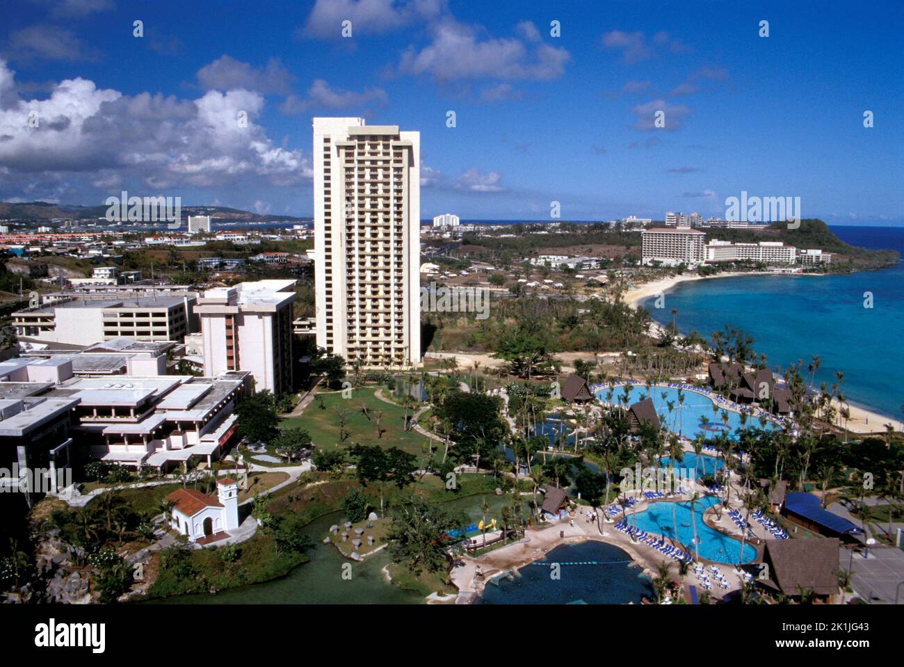 Tumon Bay resort strip on the Pacific island of Guam caters largely to Asian package tourists Stock Photo