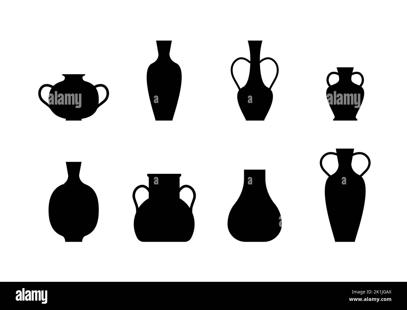 Vase isolated set. Greek Vases Black Silhouettes in A Simple Style