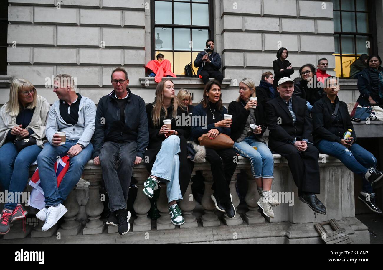 London UK 19th September 2022 - Crowds gather near Parliament Square in London to get a view of the funeral of Queen Elizabeth II : Credit Simon Dack / Alamy Live News Stock Photo