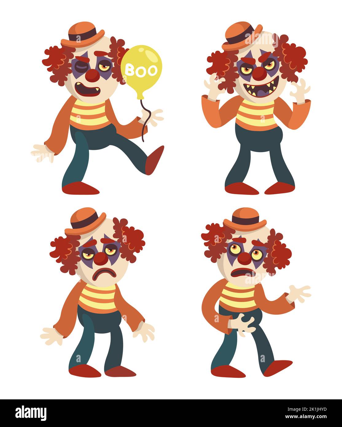 halloween scary and evil clown flat vector illustration Stock Vector