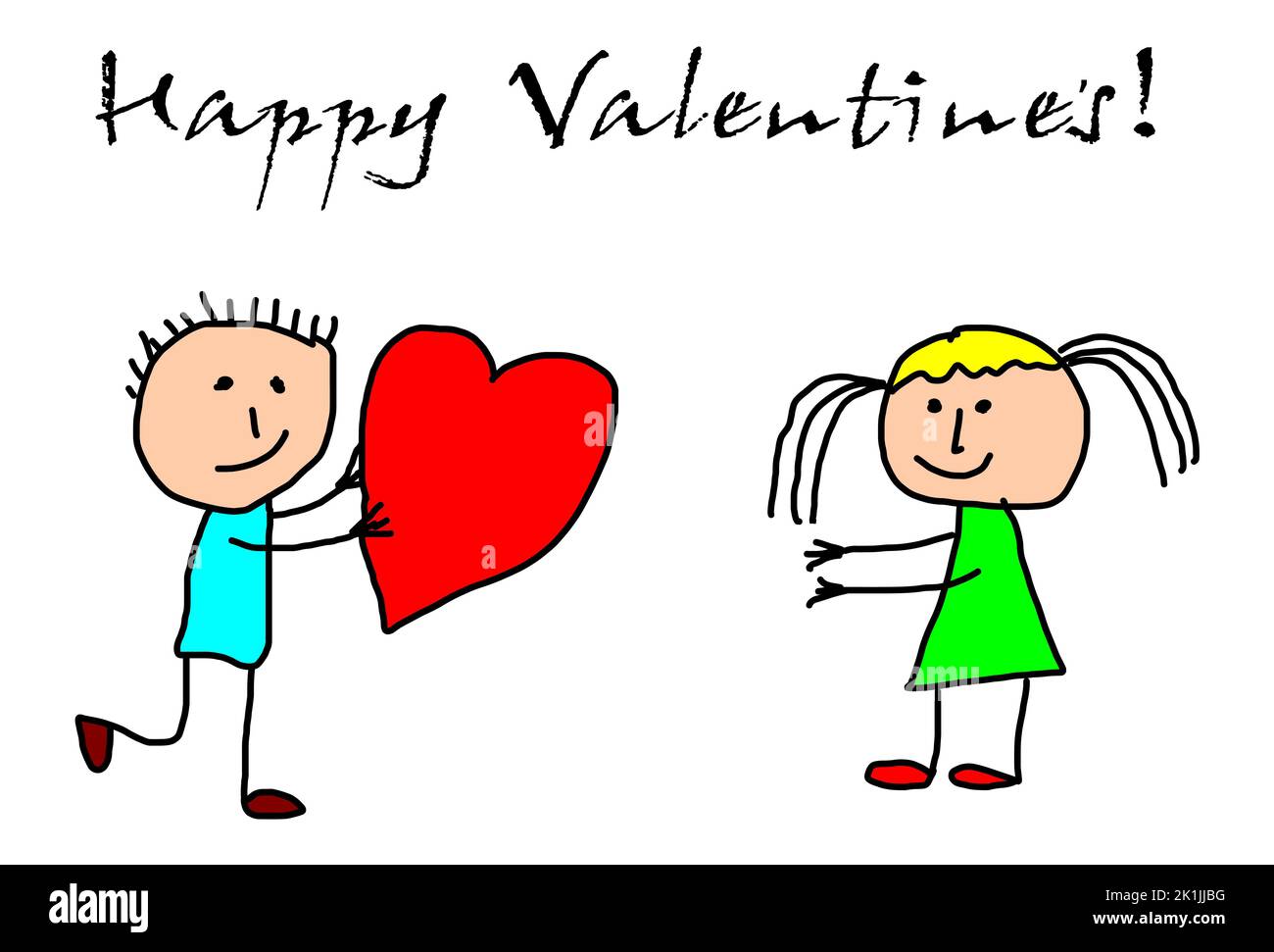 Kids drawing - valentines day greetings card Stock Photo - Alamy