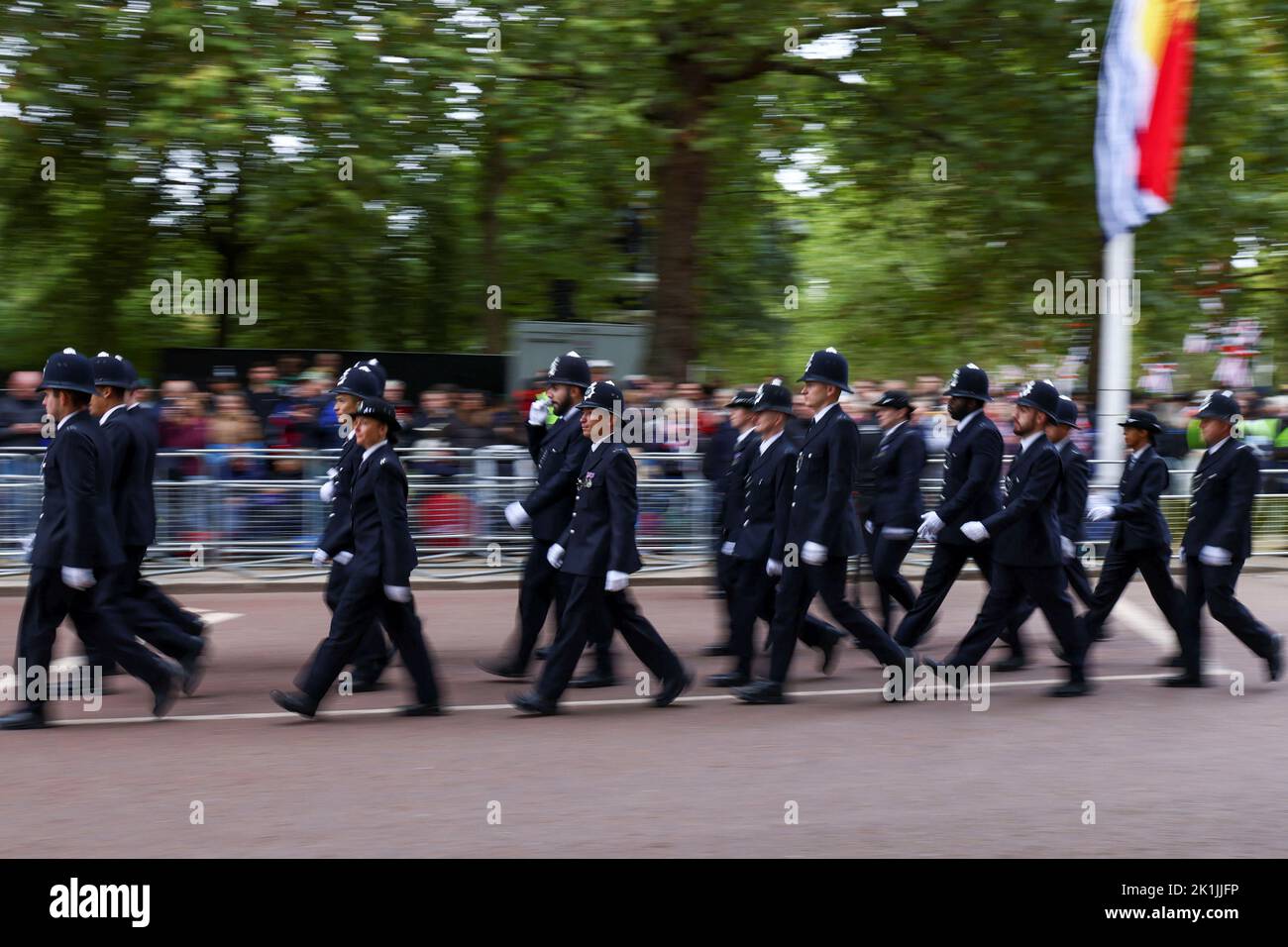 Police officers prepare on the day of the state funeral and burial of Britain's Queen Elizabeth, in London, Britain, September 19, 2022. REUTERS/Tom Nicholson Stock Photo