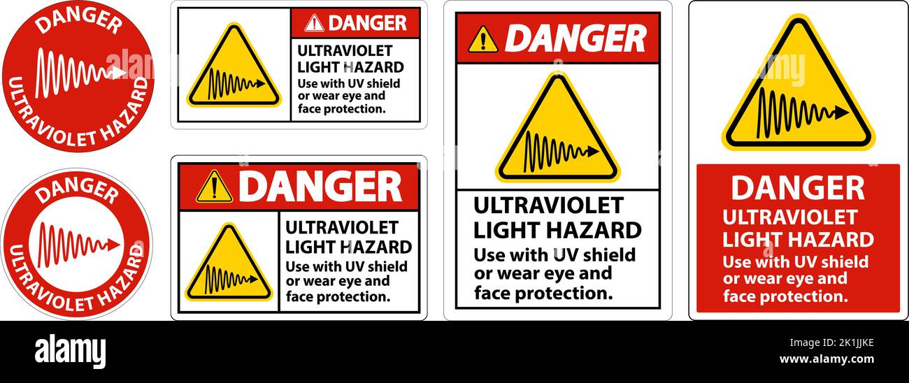 Danger Ultraviolet Light Hazard Label On White Background Stock Vector