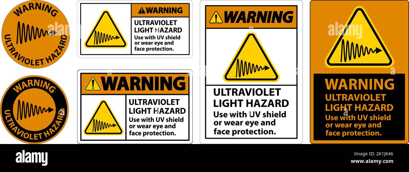 Warning Ultraviolet Light Hazard Label On White Background Stock Vector