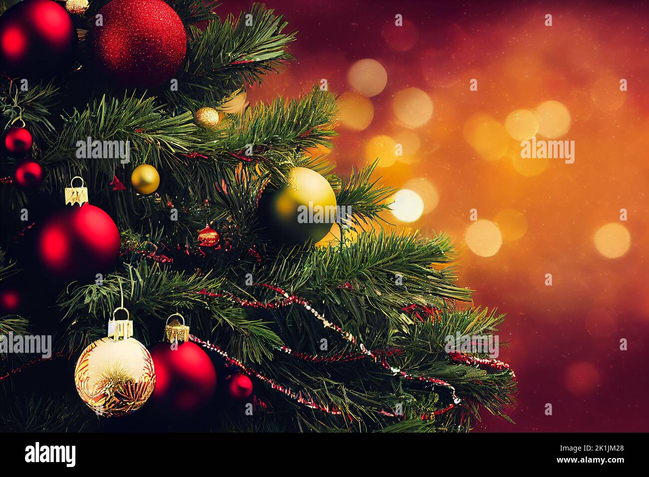Balls on christmas tree. AI generated computer graphics. 3D rendering. Stock Photo