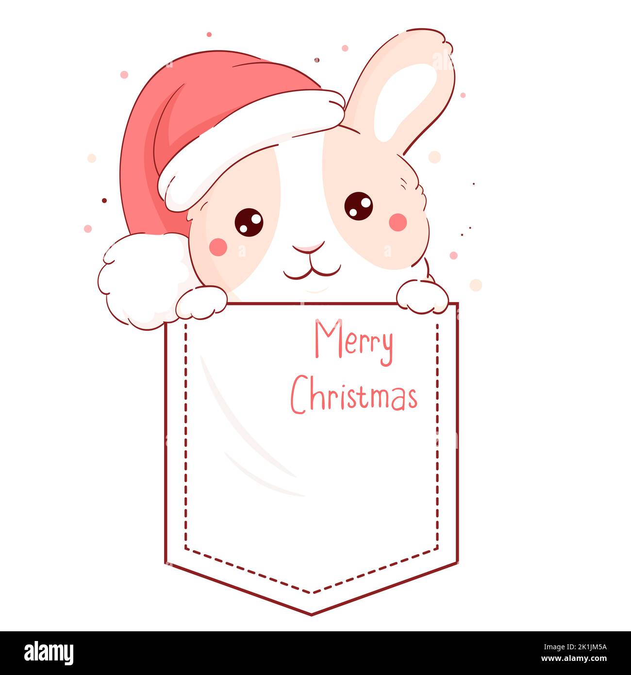 Lovely bunny in pocket. Inscription Merry Christmas. Baby print with rabbit in pocket. Childish print with funny pet for t-shirt. Cute xmas card with Stock Vector