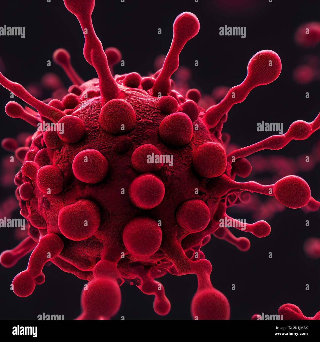 Coronavirus COVID-19 microscopic virus 3d illustration. AI generated computer graphics. 3D rendering. Stock Photo