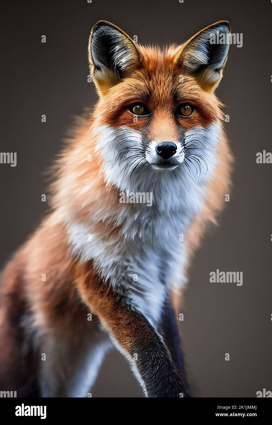 Fox realistic drawing. AI generated computer graphics. 3D rendering. Stock Photo