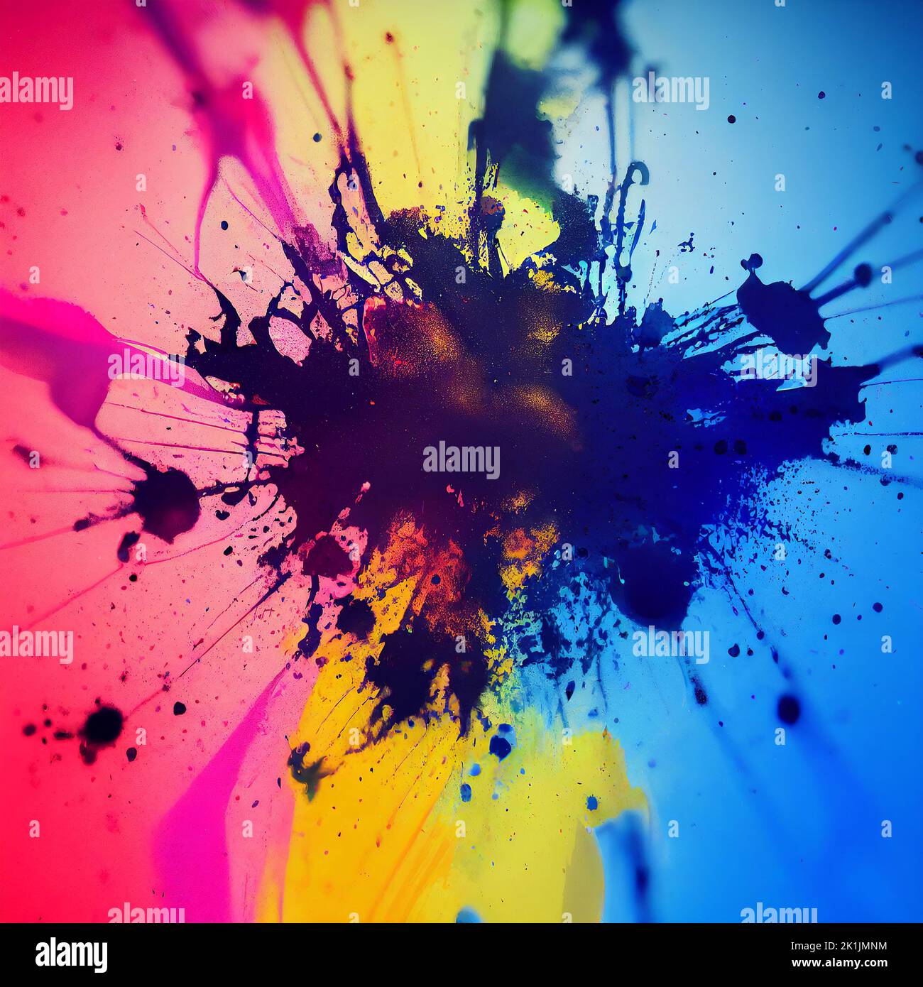 Ink splats on multicolored background. AI generated computer graphics. 3D rendering. Stock Photo
