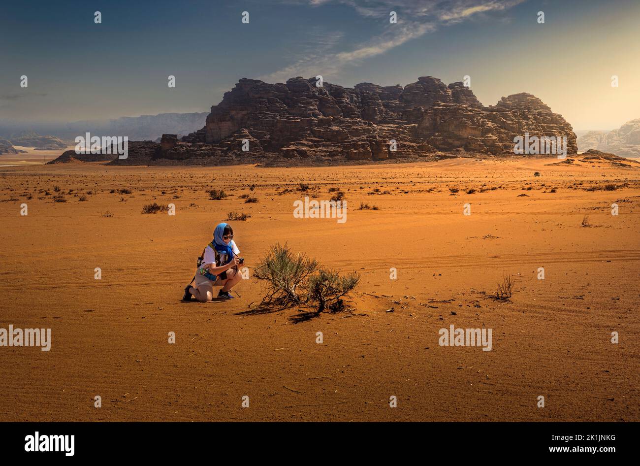 The Jordanian desert at Wadi Rum or Valley of the Moon Stock Photo