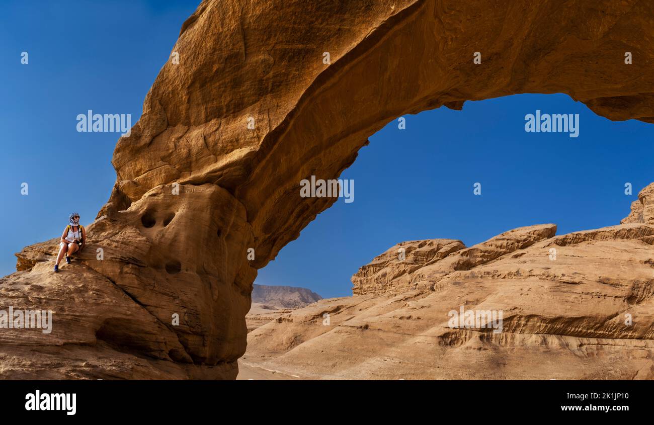 The Jordanian desert at Wadi Rum or Valley of the Moon Stock Photo