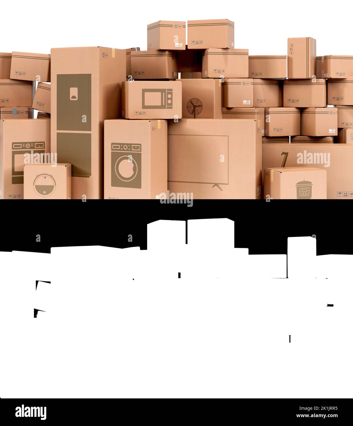 different appliance boxes set on ground delivery concept 3d