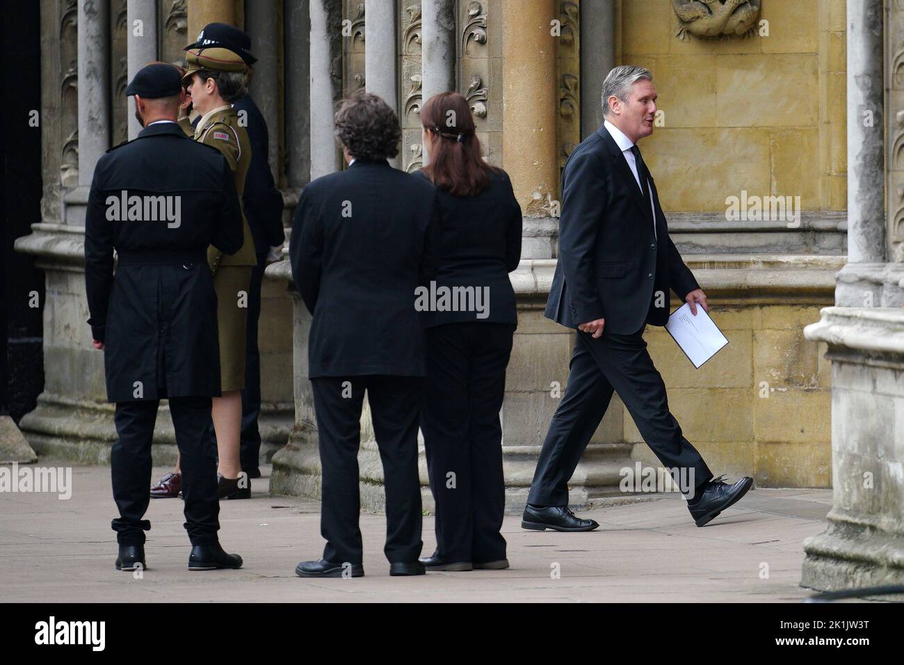 Labour leader Sir Keir Starmer (right) arriving at the State Funeral of Queen Elizabeth II, held at Westminster Abbey, London. Picture date: Monday September 19, 2022. Stock Photo