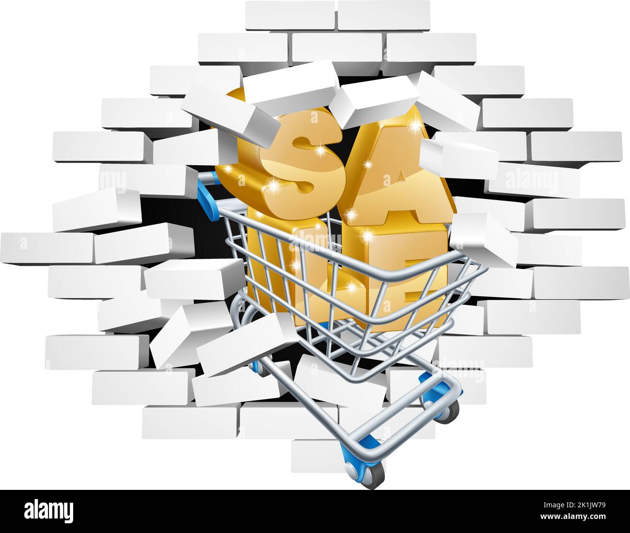 Sale Shopping Cart Breaking Wall Stock Vector
