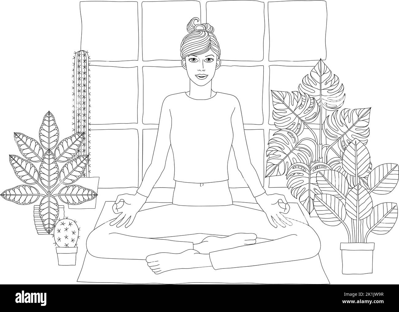 Woman Meditating Doing Yoga Pilates Illustration Stock Vector
