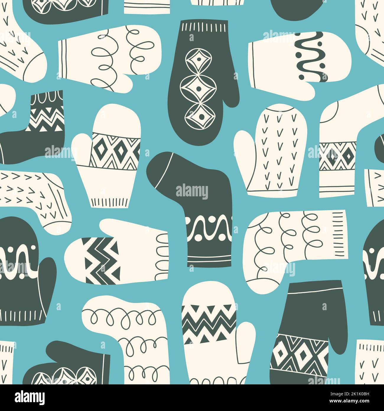 Colorful Retro Knitted Mittens and Socks Vector Seamless Pattern Stock Vector