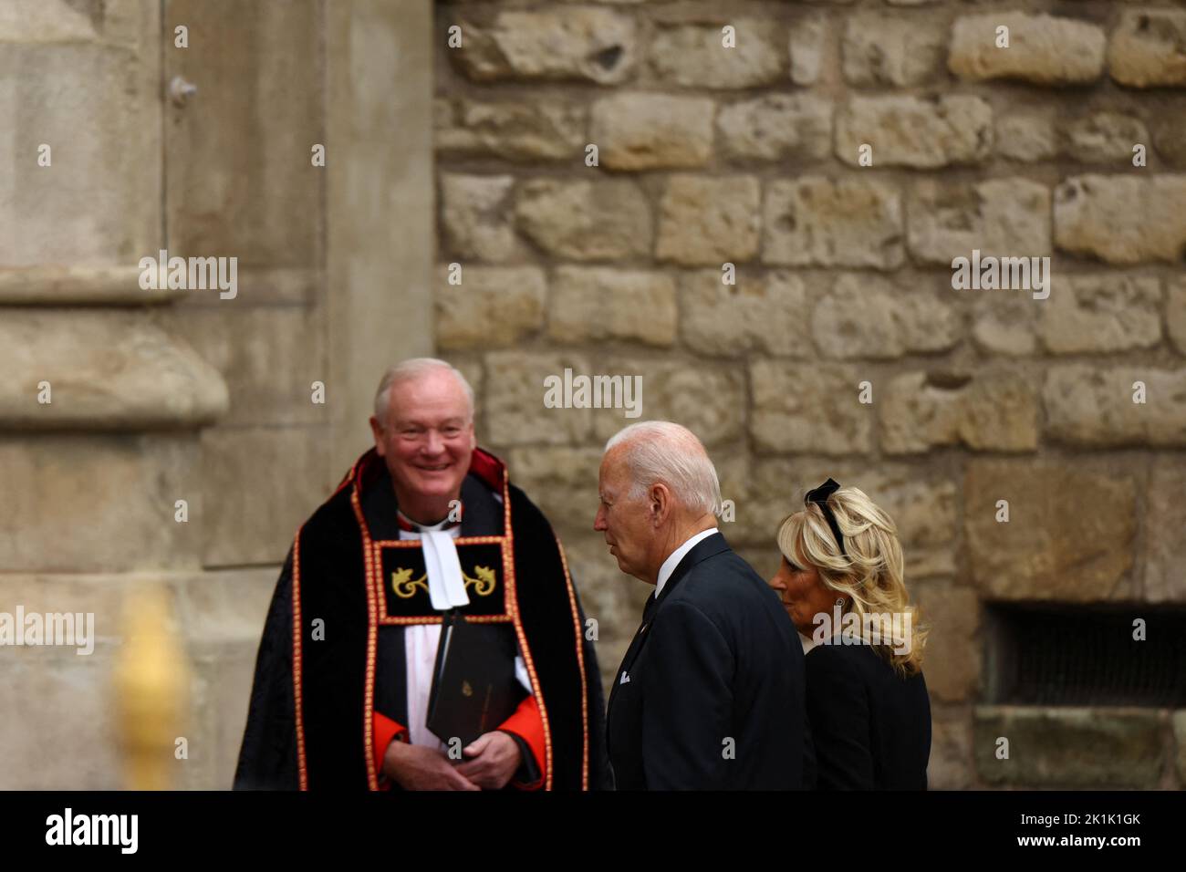 U.S. President Joe Biden and U.S. first lady Jill Biden arrive, on the day of the state funeral and burial of Britain's Queen Elizabeth, at Westminster Abbey in London, Britain, September 19, 2022.   REUTERS/Kai Pfaffenbach Stock Photo