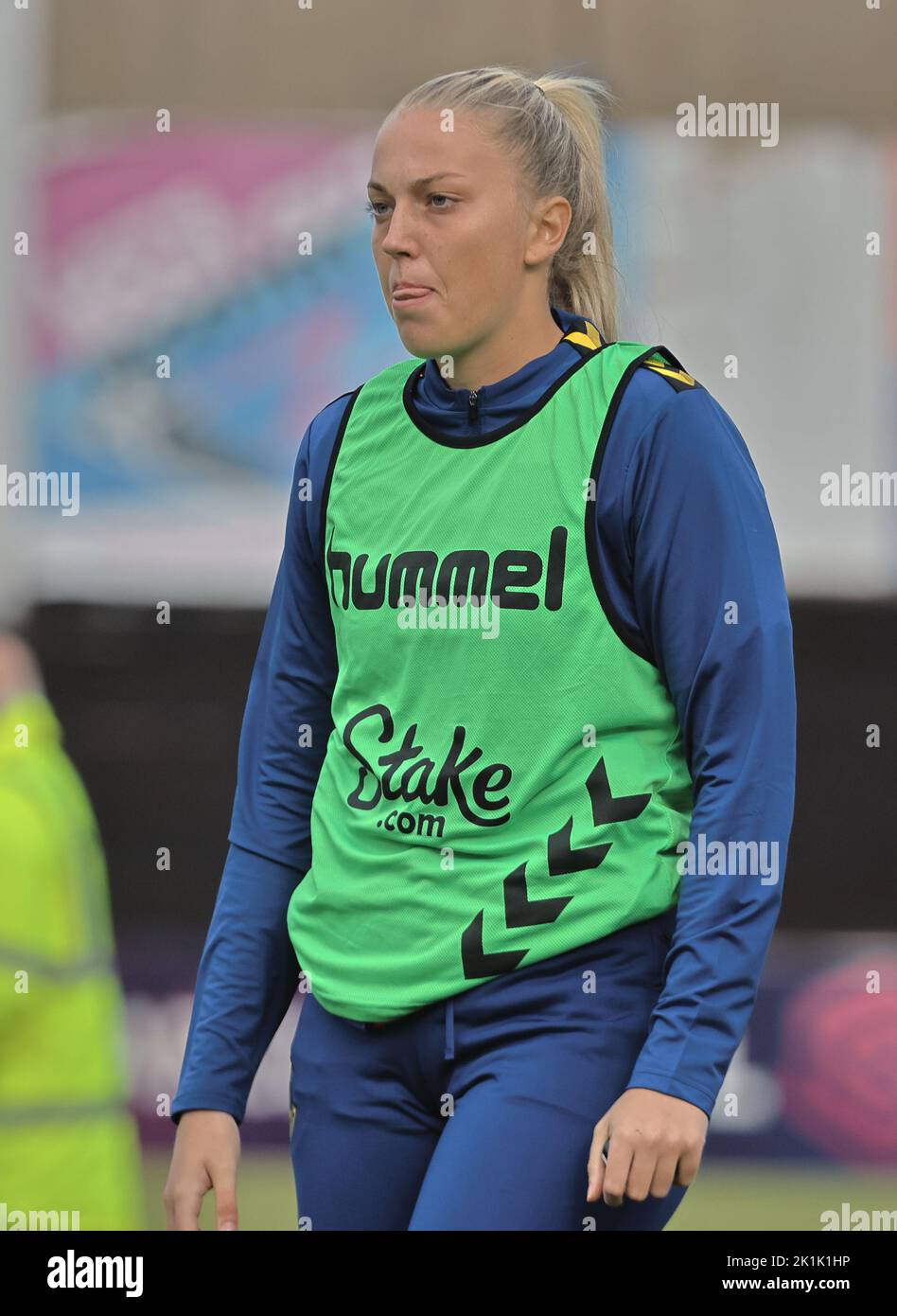 DAGENHAM ENGLAND - SEPTEMBER  18 : Emily Ramsey (on loan from Manchester United) of Everton during Barclays Women's Super League match between West Ha Stock Photo