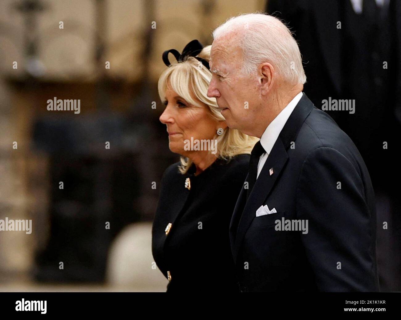 U.S. President Joe Biden and first lady Jill Biden arrive at Westminster Abbey, on the day of the state funeral and burial of Britain's Queen Elizabeth, in London, Britain, September 19, 2022   REUTERS/John Sibley Stock Photo