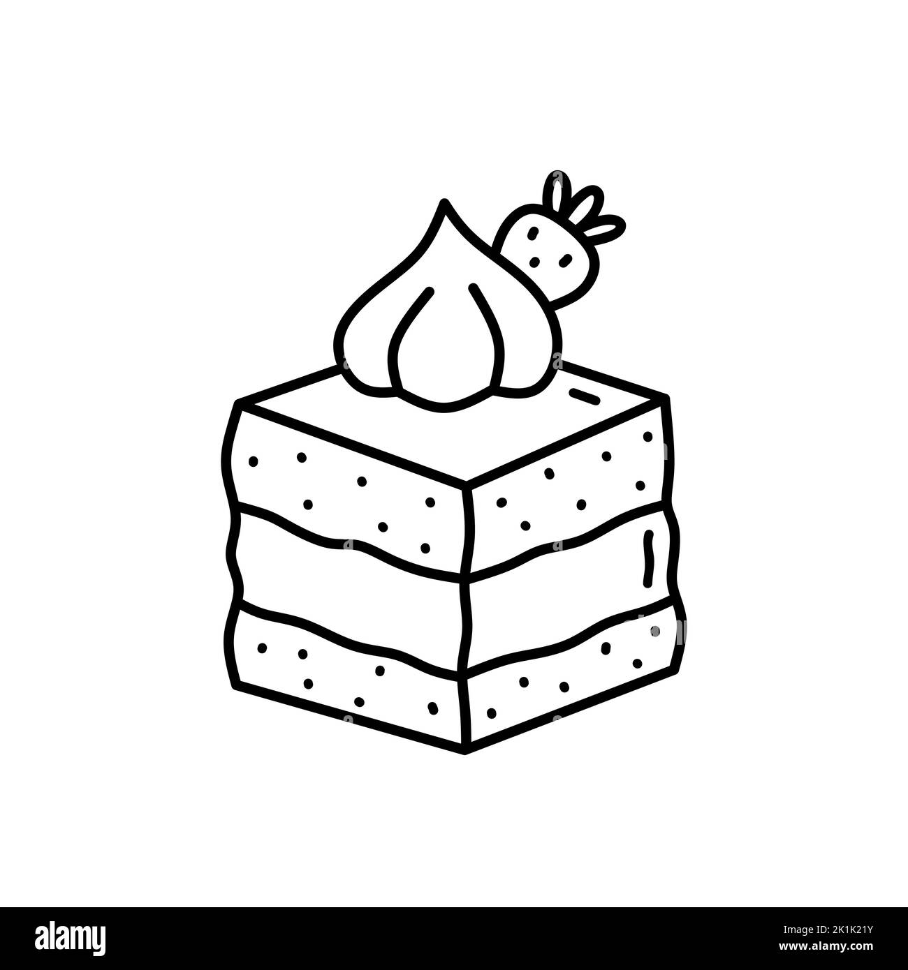 Piece of strawberry cake isolated on white background. Cute dessert decorated with berries