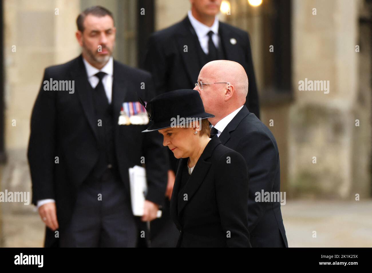 Scotland's First Minister Nicola Sturgeon arrives at Westminster Abbey on the day of the state funeral and burial of Britain's Queen Elizabeth, in London, Britain, September 19, 2022.  REUTERS/Kai Pfaffenbach Stock Photo