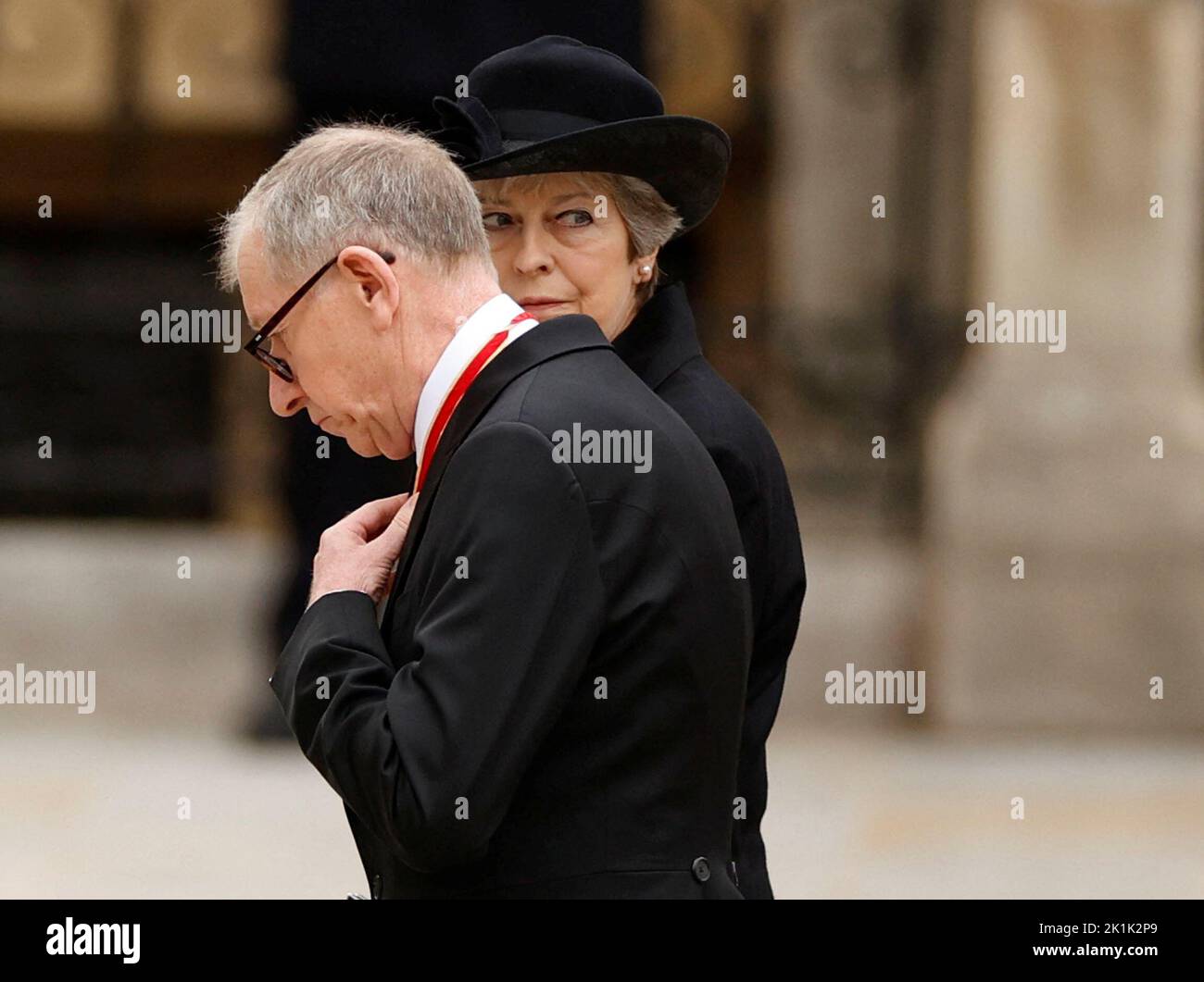 Former British Prime Minister Theresa May and her husband Philip May arrive at Westminster Abbey, on the day of the state funeral and burial of Britain's Queen Elizabeth, in London, Britain, September 19, 2022   REUTERS/John Sibley Stock Photo