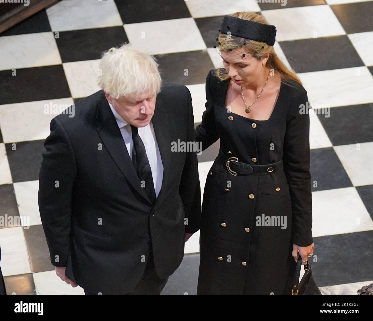 Former prime minister Boris Johnson and his wife Carrie Johnson at the State Funeral of Queen Elizabeth II, held at Westminster Abbey, London. Picture date: Monday September 19, 2022. Stock Photo
