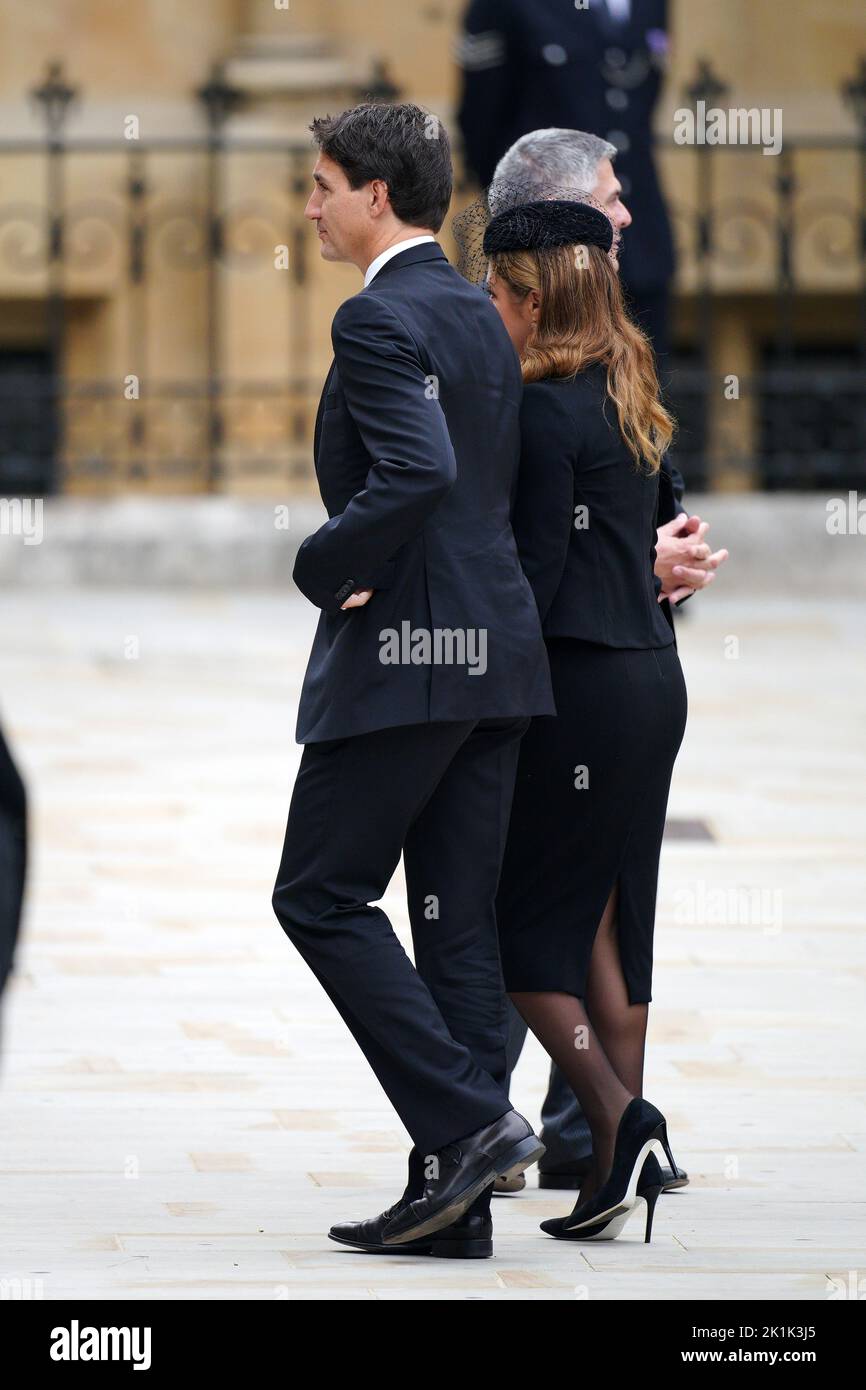 Prime Minister of Canada Justin Trudeau and his wife Sophe Trudeau arriving at the State Funeral of Queen Elizabeth II, held at Westminster Abbey, London. Picture date: Monday September 19, 2022. Stock Photo
