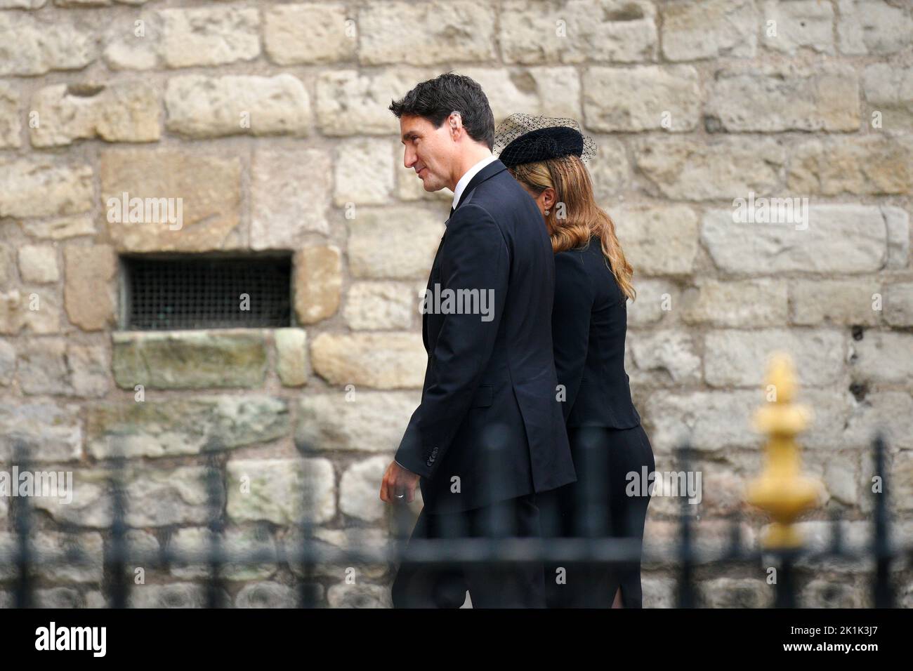 Prime Minister of Canada Justin Trudeau and his wife Sophe Trudeau arriving at the State Funeral of Queen Elizabeth II, held at Westminster Abbey, London. Picture date: Monday September 19, 2022. Stock Photo