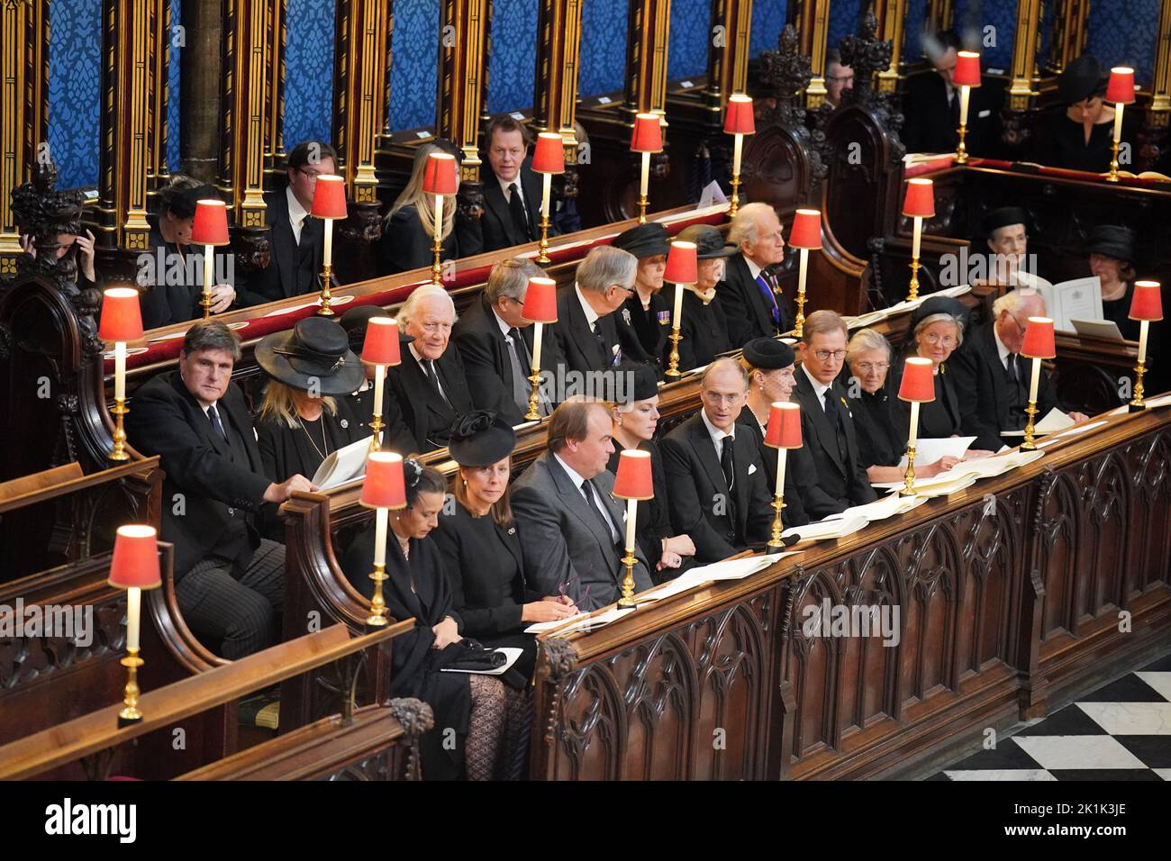 Secretary of State for Education, Kit Malthouse (far left of second row) at the State Funeral of Queen Elizabeth II, held at Westminster Abbey, London. Picture date: Monday September 19, 2022. Stock Photo