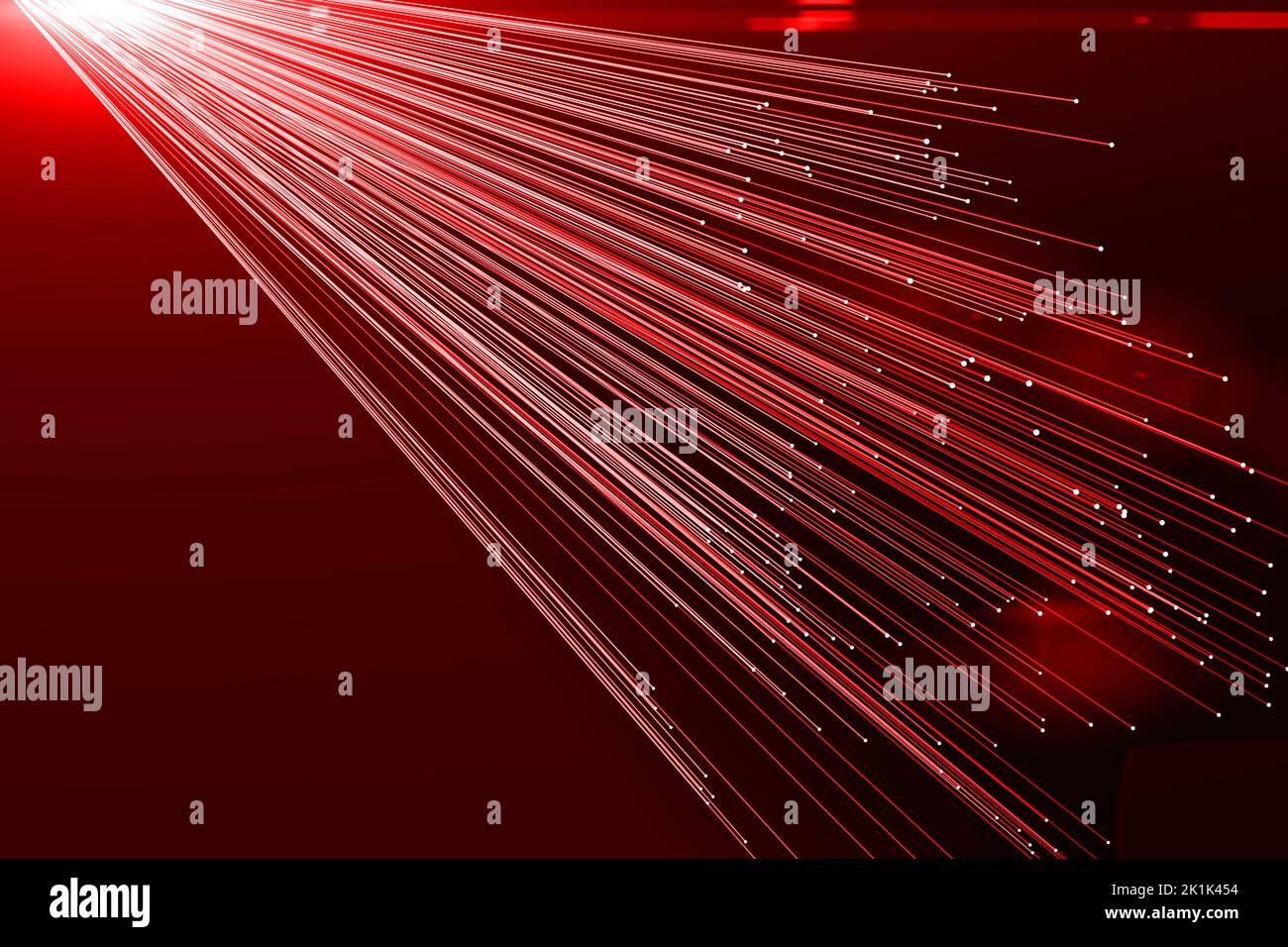 Abstract illustration of red glowing light trails coming through spots ...