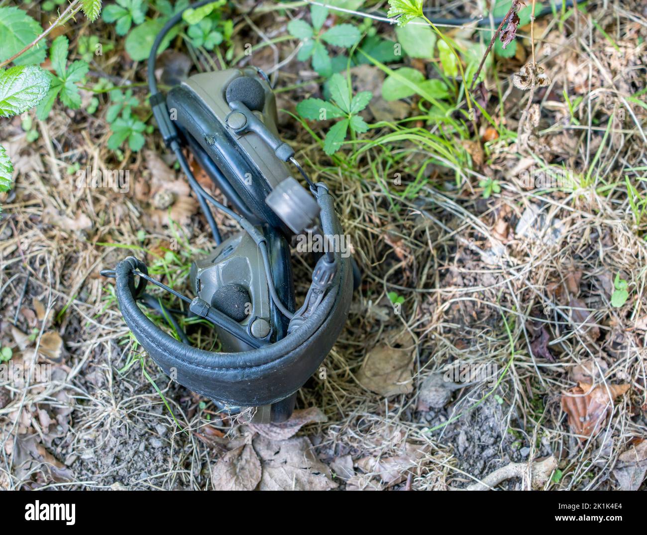 army headset and microphone  with comms cable attached Stock Photo