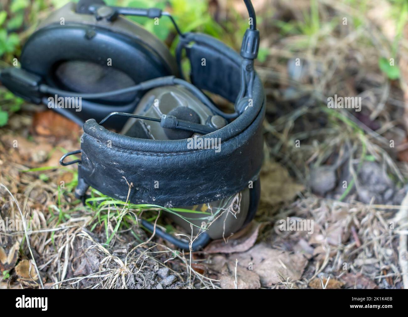army headset and microphone  with comms cable attached Stock Photo