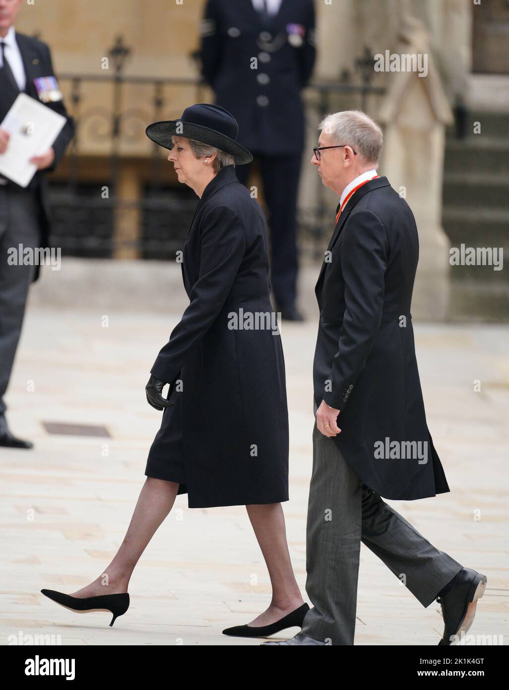 Former Prime Minister Theresa May and her husband Philip May at the State Funeral of Queen Elizabeth II, held at Westminster Abbey, London. Picture date: Monday September 19, 2022. Stock Photo