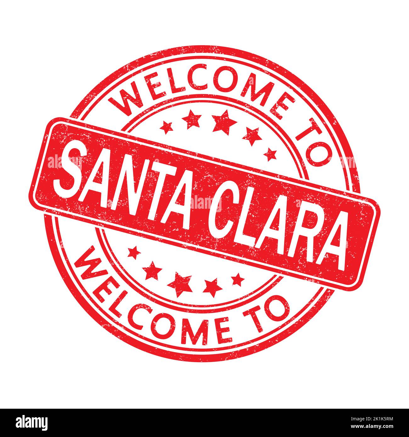 Welcome to SANTA CLARA. Impression of a round stamp with a scuff. Flat style Stock Vector