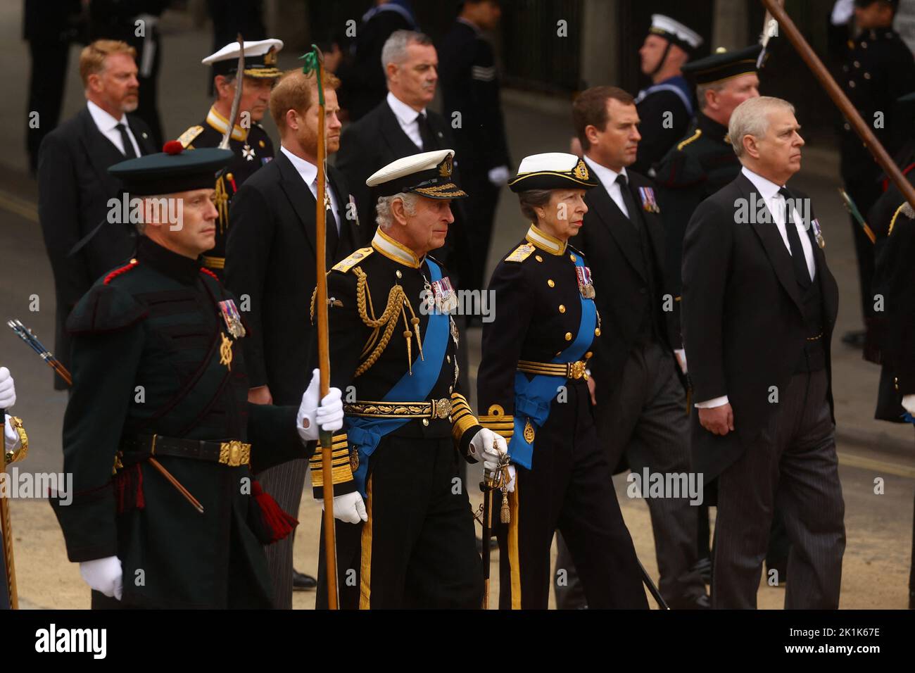 Britain's King Charles attends the state funeral and burial of Britain's Queen Elizabeth at Westminster Abbey, in London, Britain, September 19, 2022.  REUTERS/Kai Pfaffenbach Stock Photo