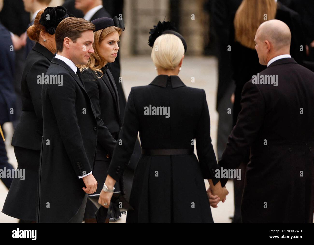 Britain's Princess Beatrice with husband Edoardo Mapelli Mozzi outside Westminster Abbey on the day of the state funeral and burial of Britain's Queen Elizabeth, in London, Britain, September 19, 2022 REUTERS/John Sibley Stock Photo