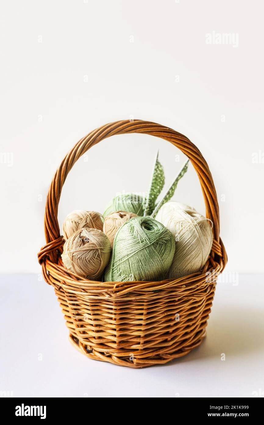 Yarn balls in the basket stock photo. Image of fluffy - 65073640