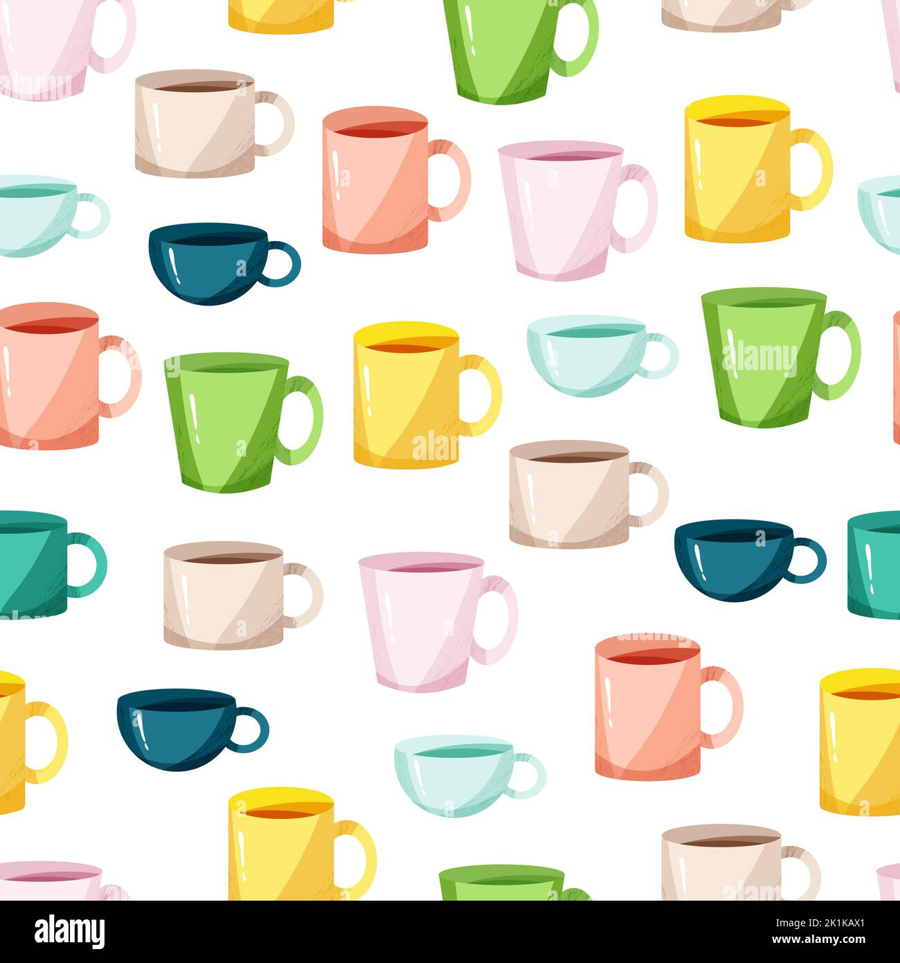 Premium Vector  Cute cups pattern. seamless background with modern tea mugs.  endless repeatable kitchen texture with teacups for printing. wrapping and  wallpaper design. colored flat vector illustration for decor.