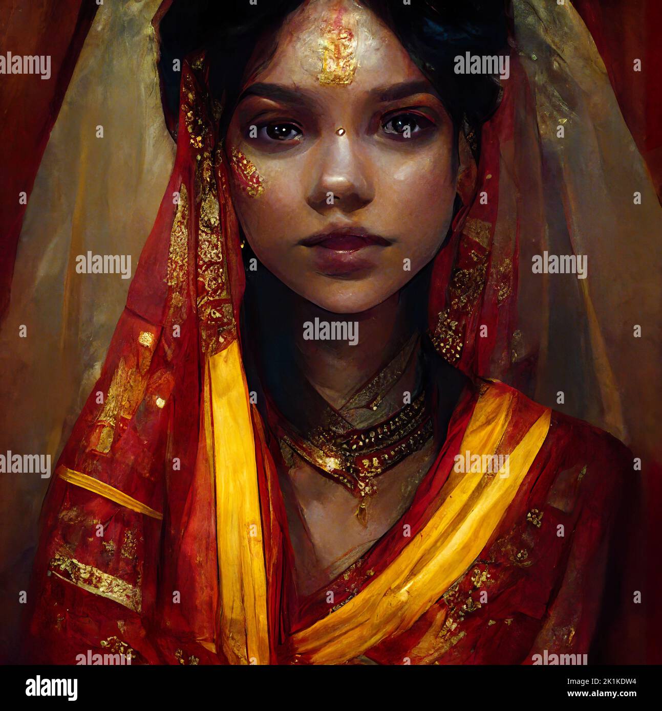 Digitally generated conceptual portrait of an Indian bride in a traditional wedding dress Stock Photo