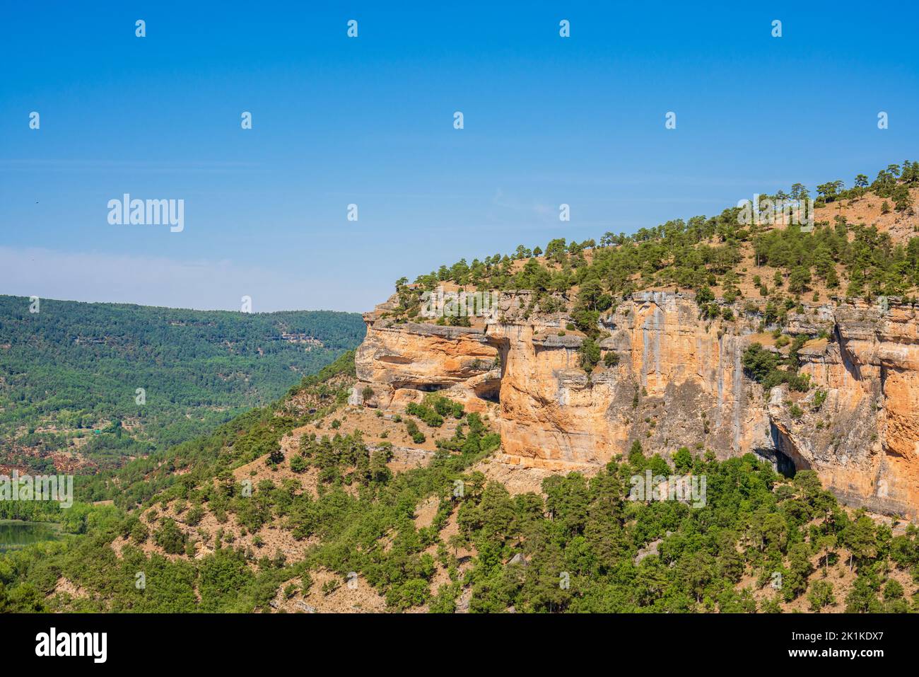 Landscape of the Serrania de Cuenca. Karst eroded by water and coniferous forests Stock Photo