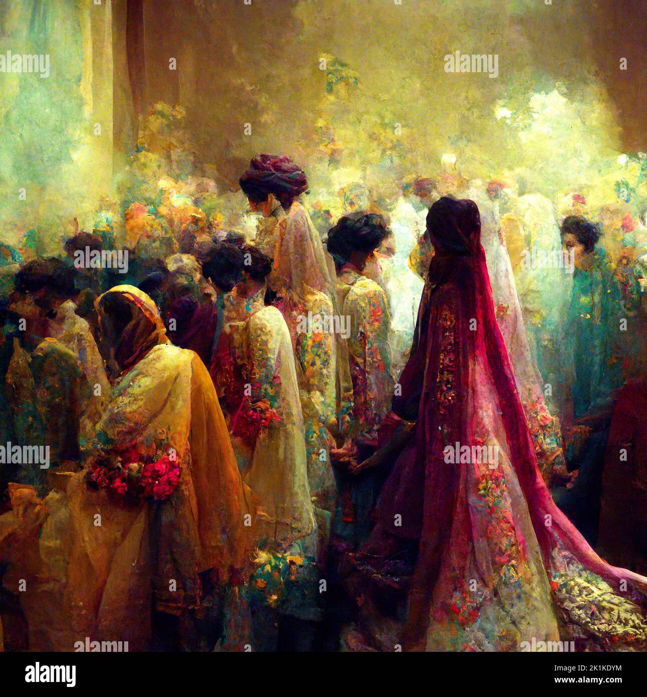 Digitally generated conceptual image of people at a traditional Pakistani wedding celebration Stock Photo