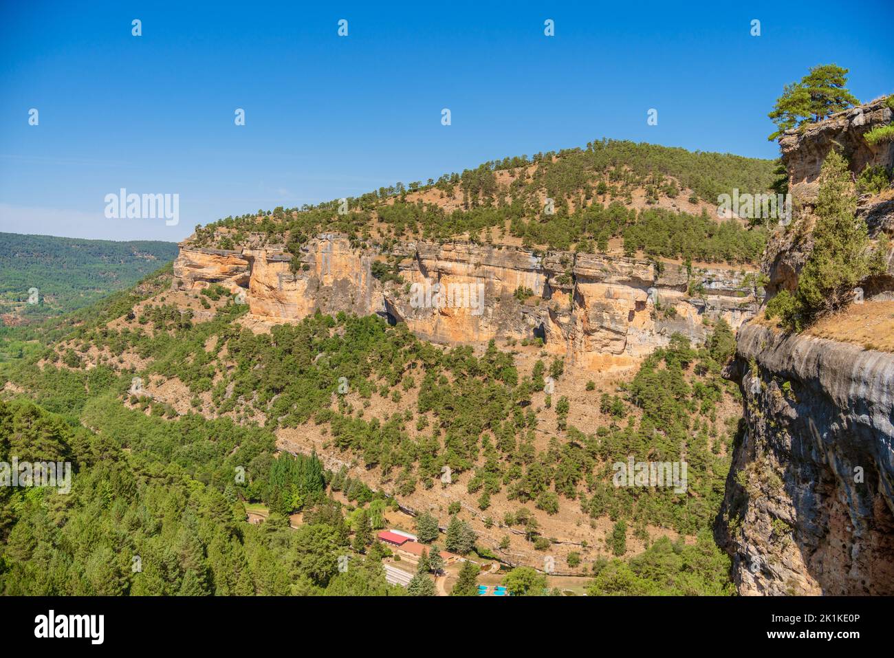 Landscape of the Serrania de Cuenca. Karst eroded by water and coniferous forests Stock Photo